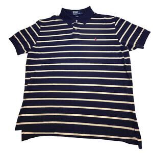 Polo by Ralph Lauren VTG Striped Blue & Gold Short Sleeve Sz XL